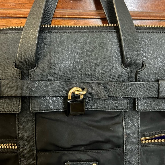 Henri Bendel Jetsetter Black Convertible Leather & Nylon Backpack Tote